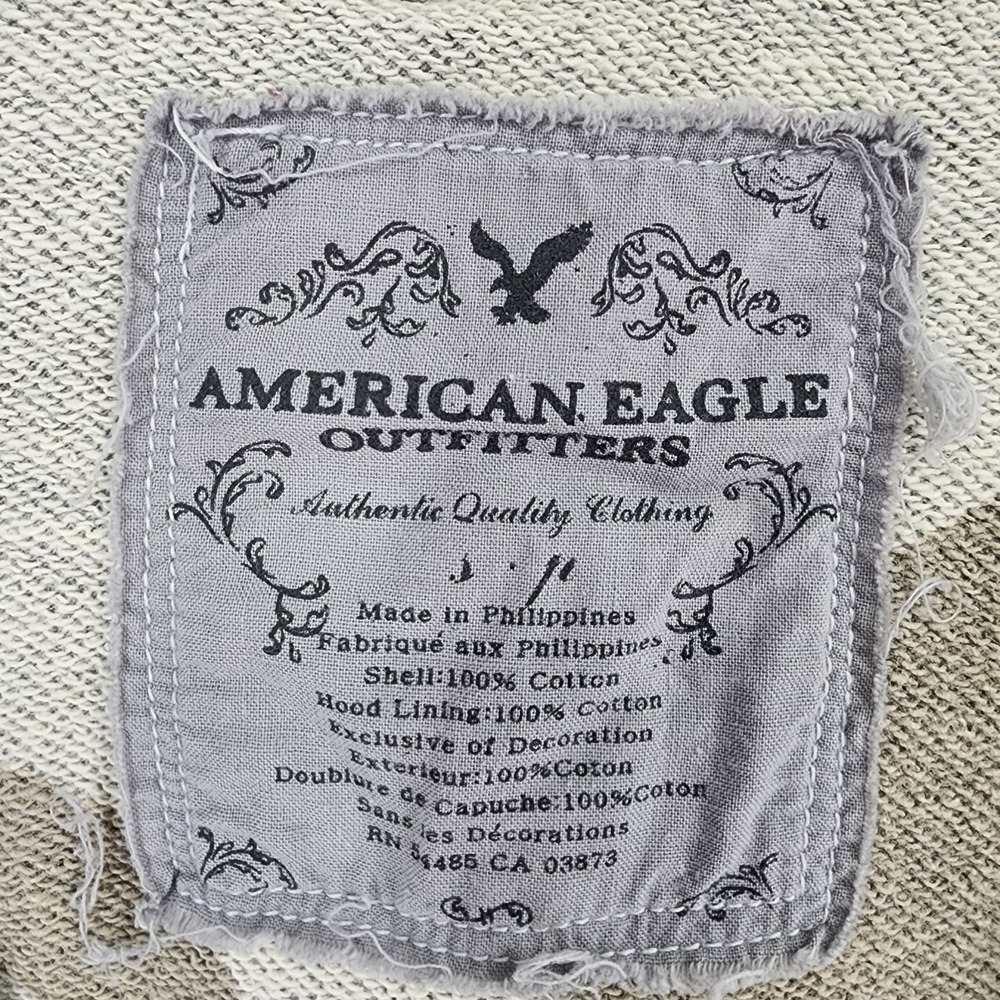 Vintage Y2K American Eagle Sweater Small Preppy V Neck Hood Bella Layering Gray - Picture 3 of 10